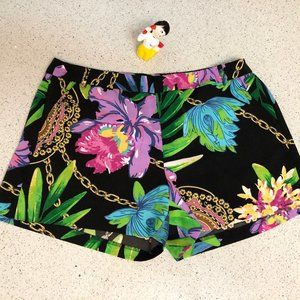 Jennifer Lopez black tropical print shorts
